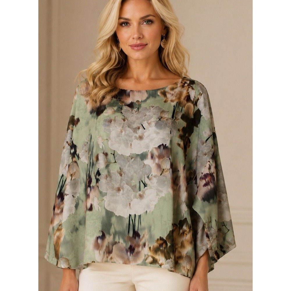 Bryn Walker Blouse USA Italian Fabric Floral Blouse Women's Silk Feel Sage Large
